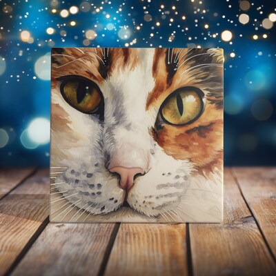 Calico Selfie, Cat Ceramic Tile - cat Decorative Tile - Cat Lover Gift - Unique Cat Gifts - image1